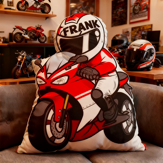 Personalized Biker Shaped Pillow Custom Name Cushion Gift for Motorcyclists and Motorcycle Enthusiasts
