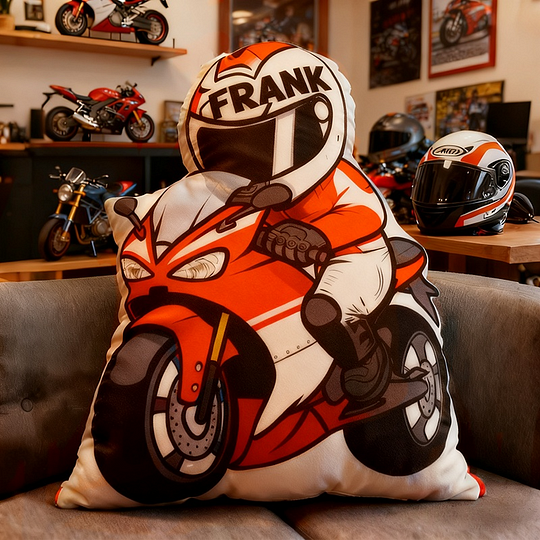 Personalized Biker Shaped Pillow Custom Name Cushion Gift for Motorcyclists and Motorcycle Enthusiasts