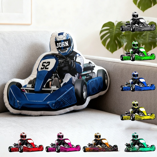 Personalized Racer Shaped Throw Pillow Custom Name and Number Decorative Cushion Gift for Car Lovers and Racers