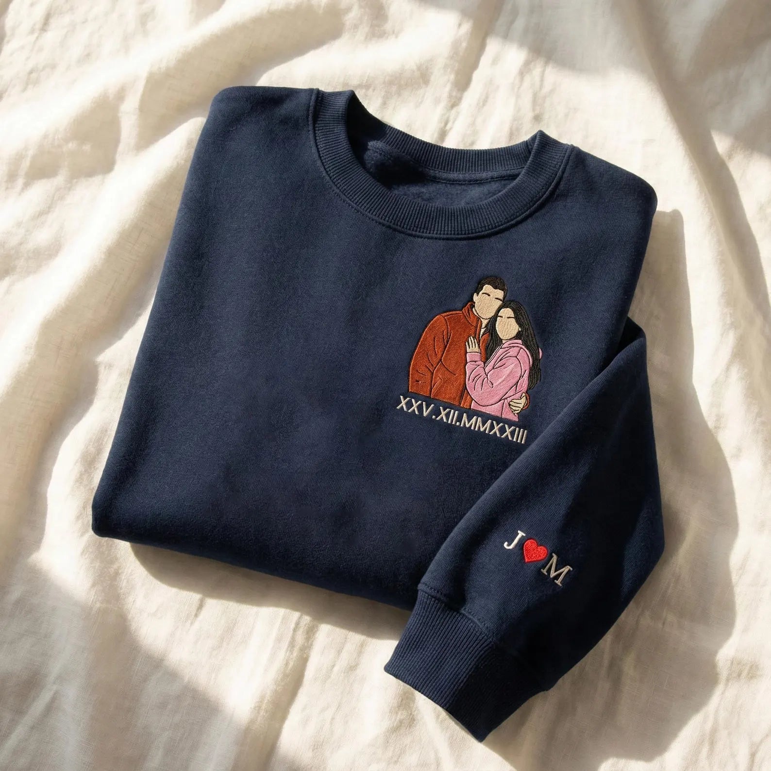 Custom Full Color Embroidered Sweatshirt Portrait Couple/Dad/Mom - Family Gift