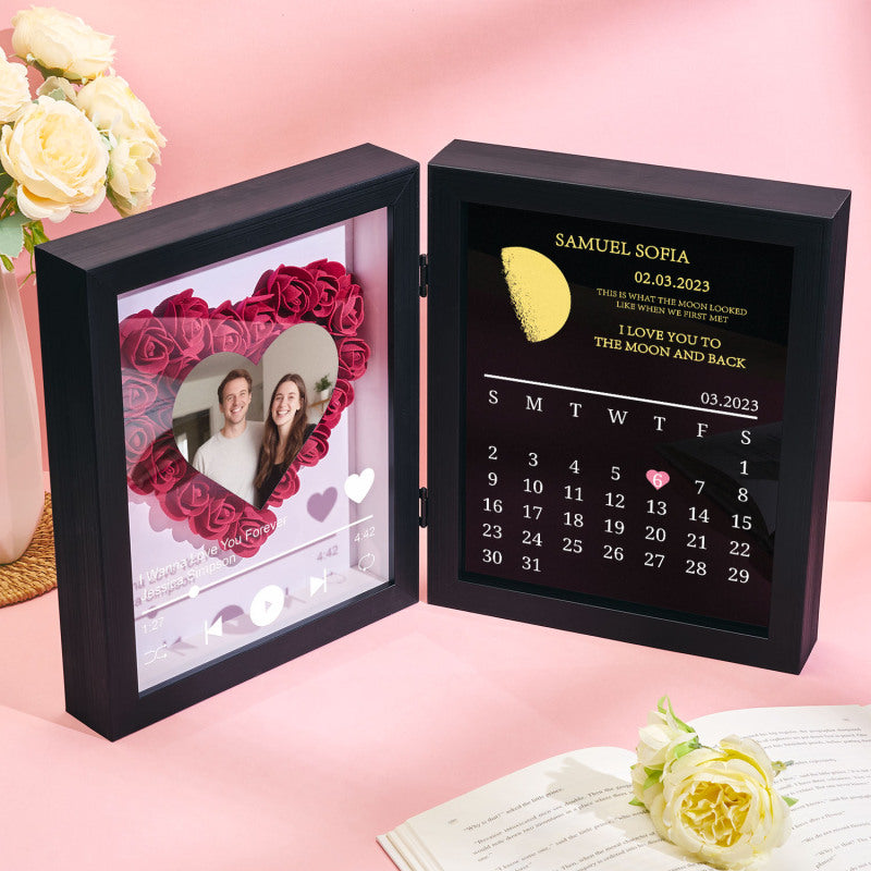 (Heart With Song) Custom Flowers Frame with REAL MOON PHASE Anniversary Calendar