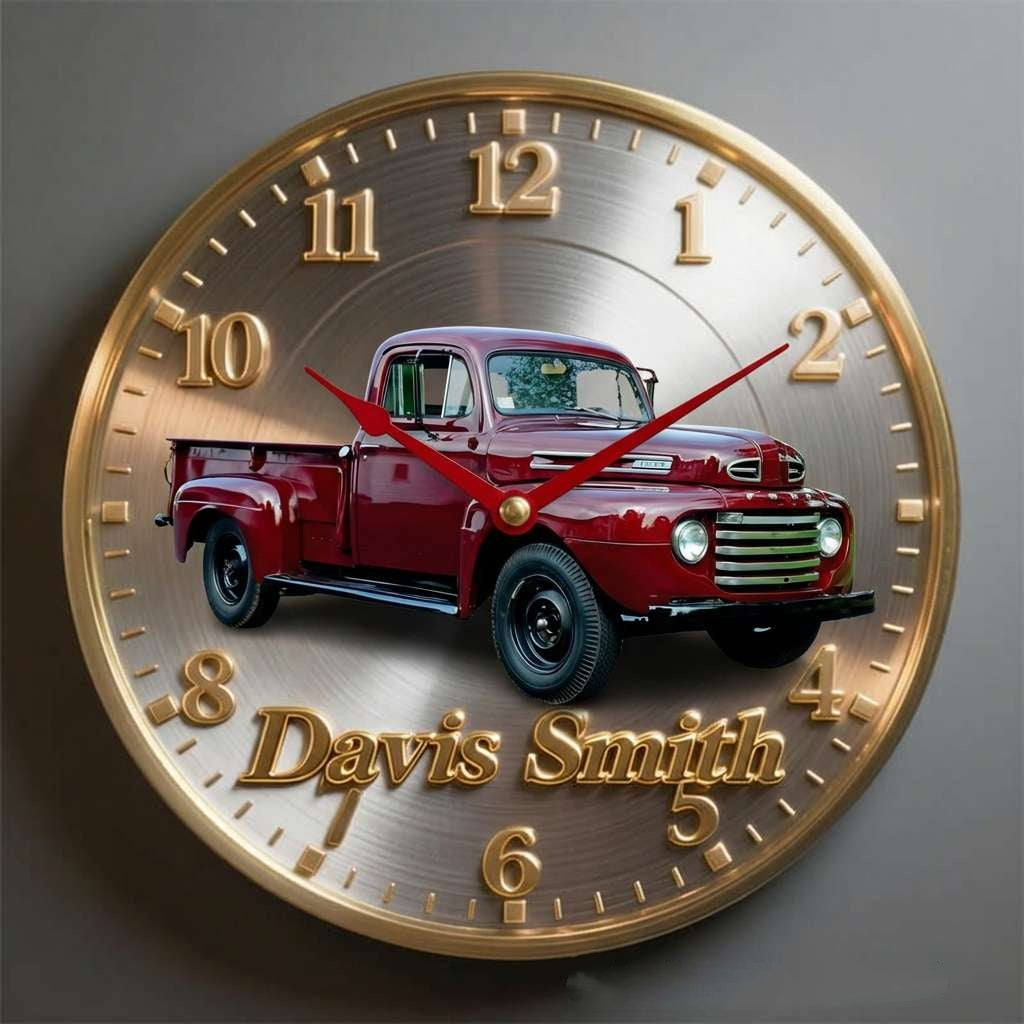 Personalized Car Photo Wall Clock, Customizable With Names – A Perfect Gift For Boyfriends, Race Car Drivers, And Car Enthusiasts.