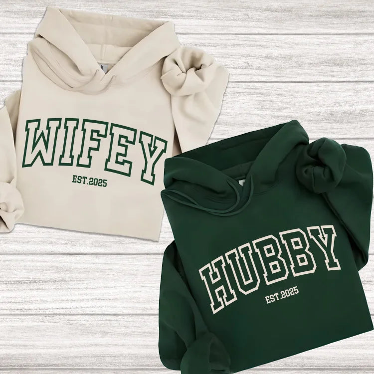 Customized Couple's Embroidered Hoodies - Personalized Matching Sweatshirts for Couples