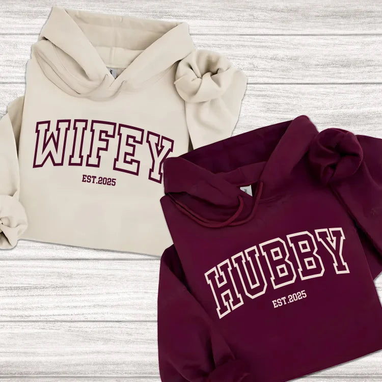 Customized Couple's Embroidered Hoodies - Personalized Matching Sweatshirts for Couples