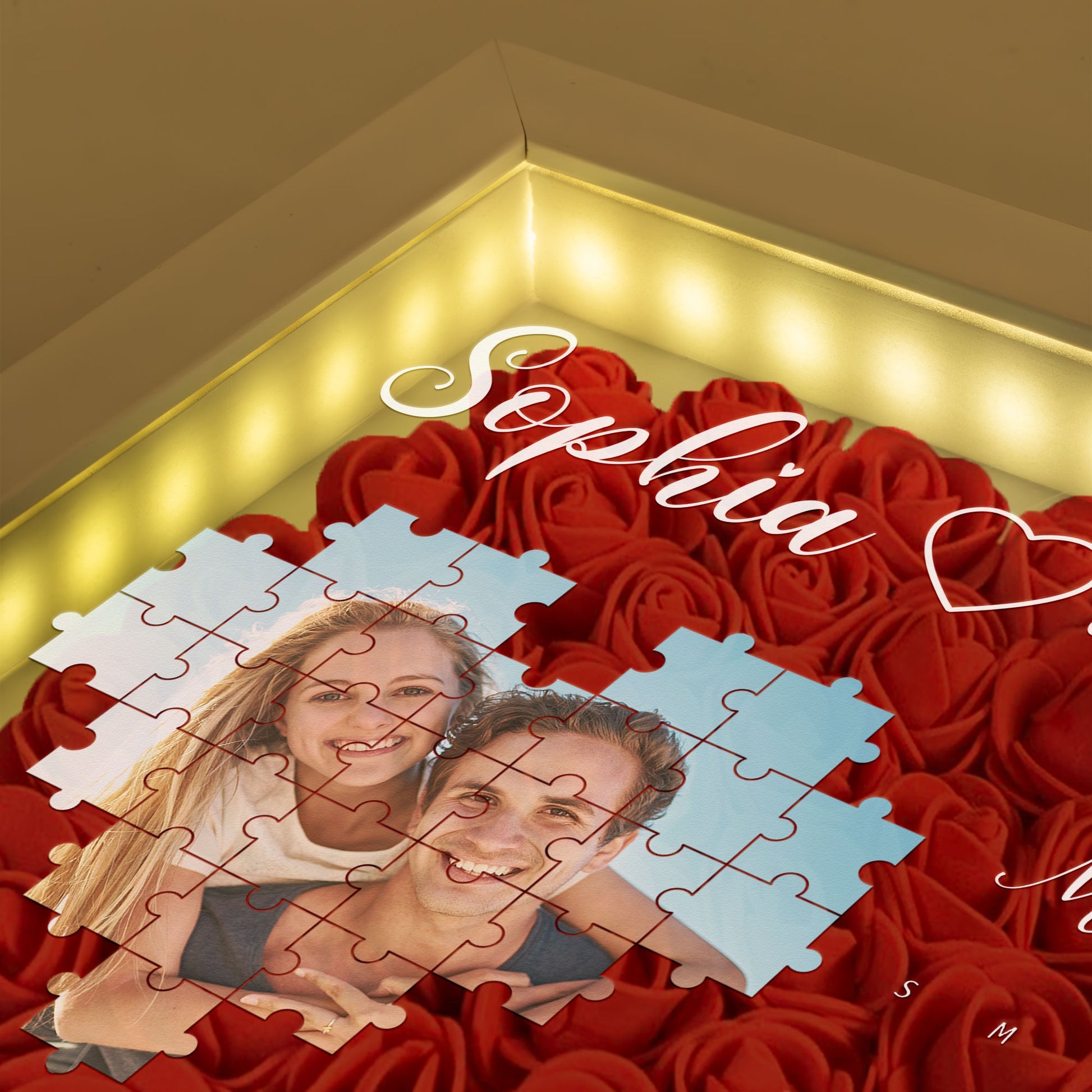 The Day I Found My Missing Piece - Personalized Photo Flower Shadow Box With LED Light