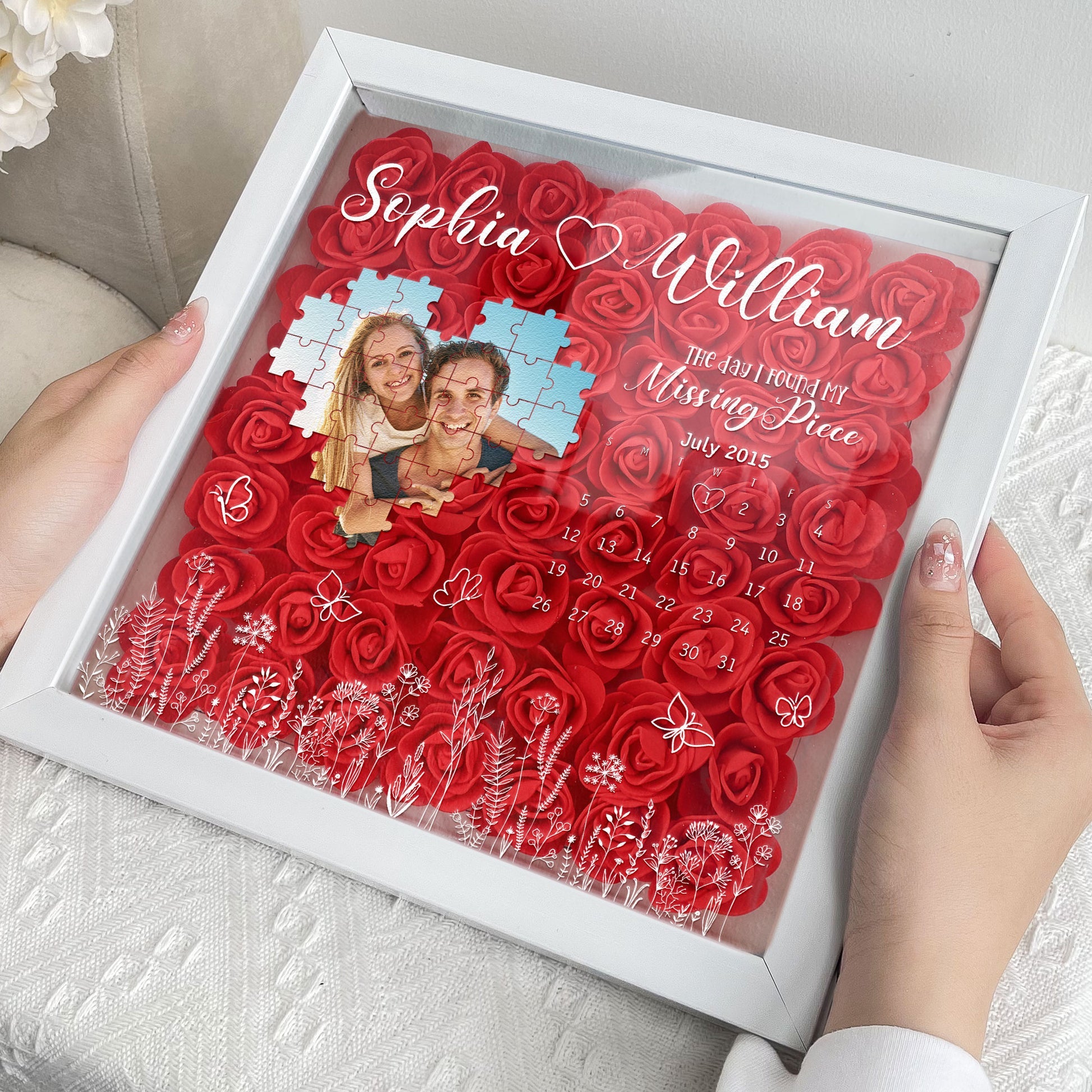 The Day I Found My Missing Piece - Personalized Photo Flower Shadow Box With LED Light
