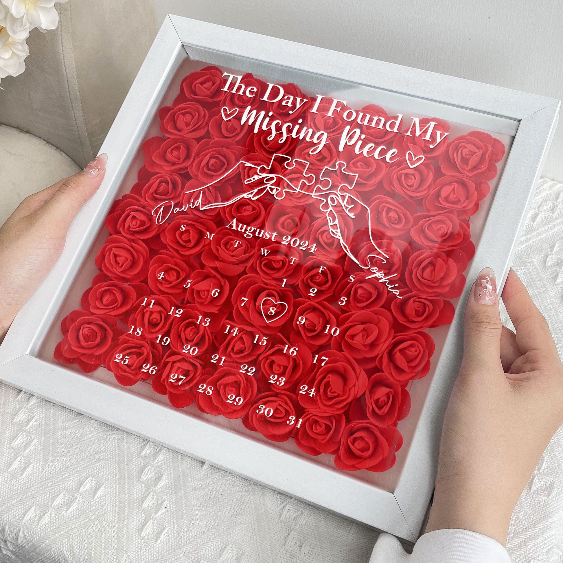 The Day I Found My Missing Piece - Custom Date - Personalized Flower Shadow Box With LED Light