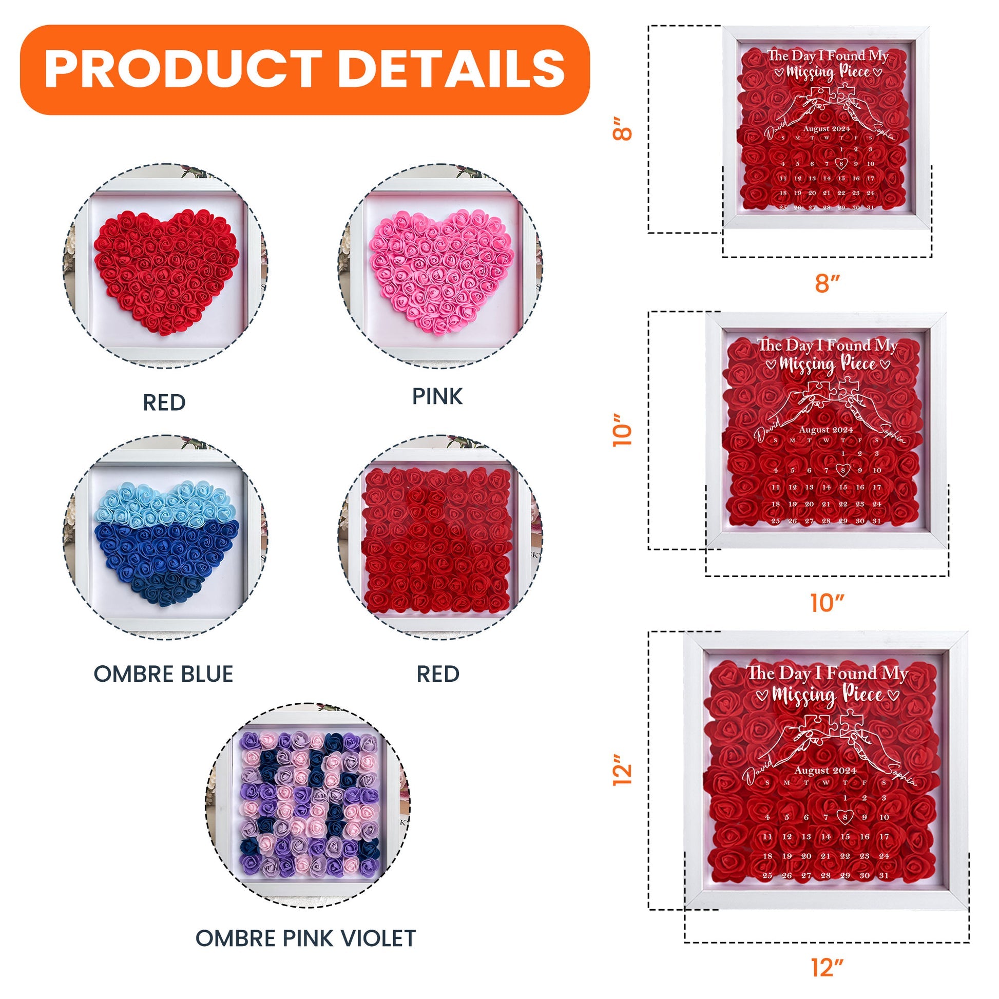 The Day I Found My Missing Piece - Custom Date - Personalized Flower Shadow Box With LED Light