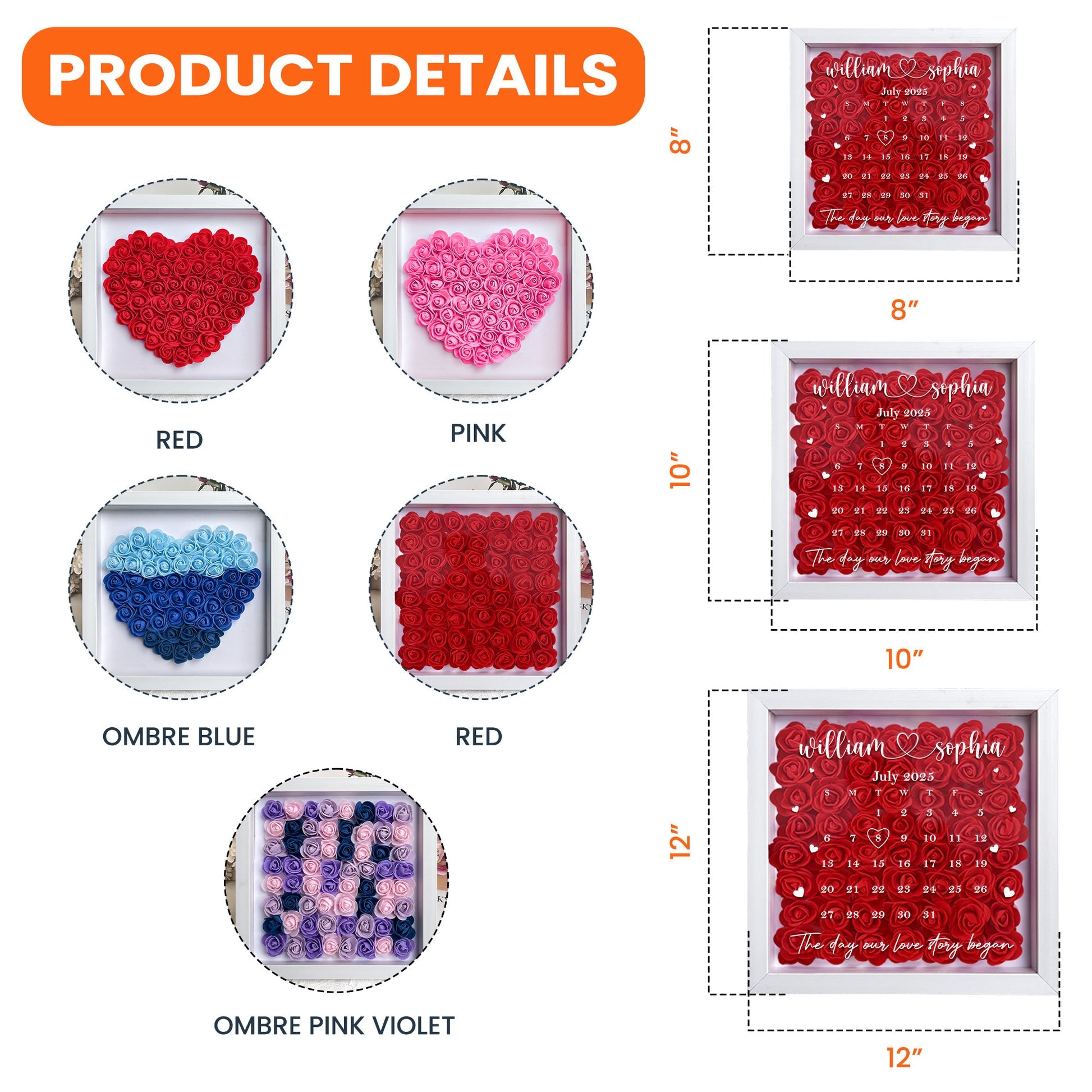 Custom Special Date Anniversary For Couples - Personalized Flower Shadow Box With LED Light