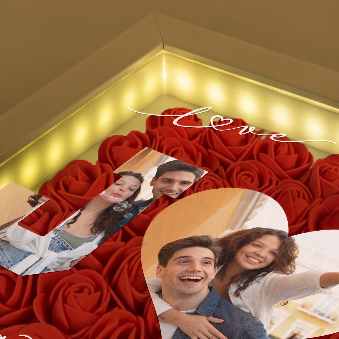 Anniversary Gift Custom Photo & Initial Name - Personalized Photo Flower Shadow Box With LED Light