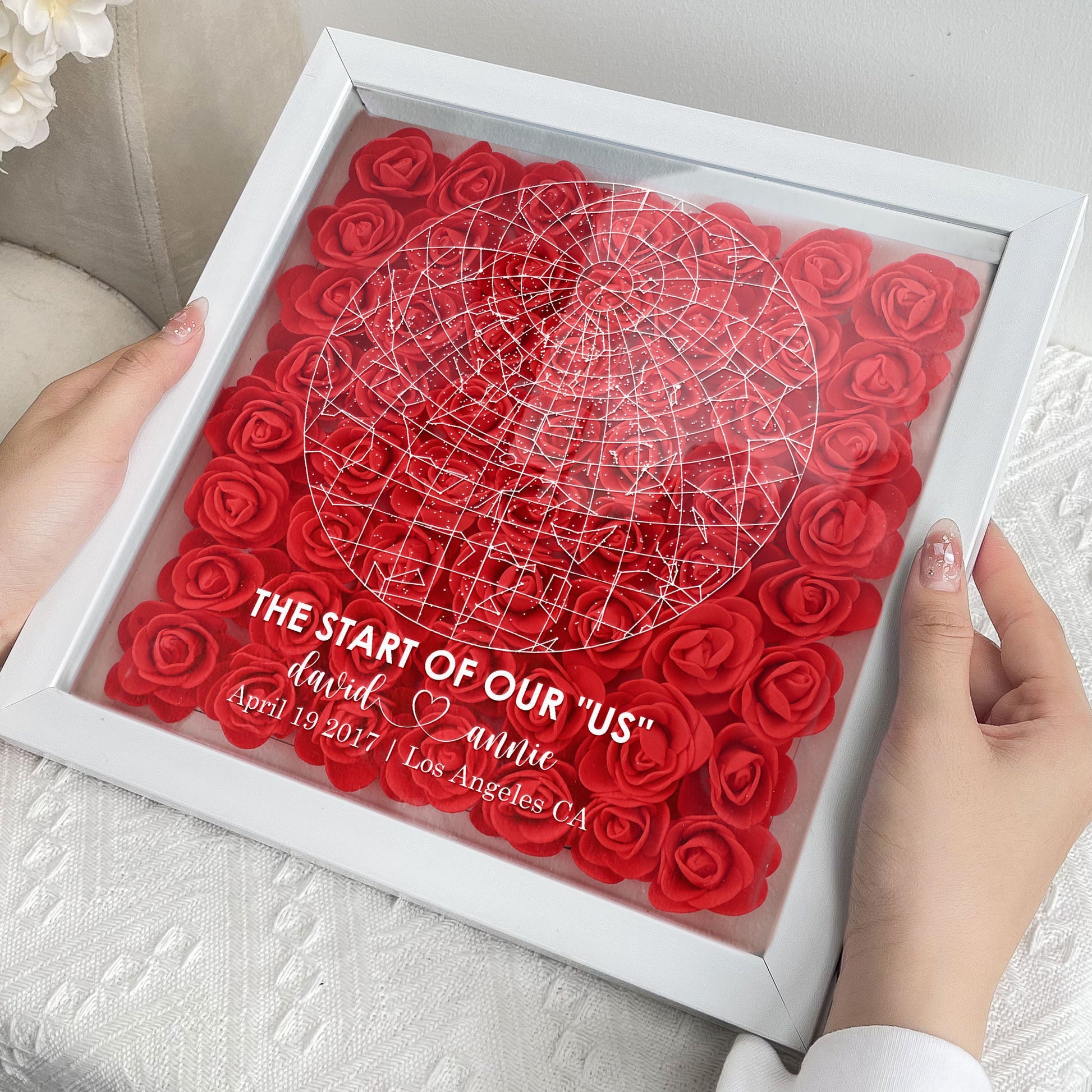 The Night Our Love Story Began Custom Star Map - Personalized Flower Shadow Box With LED Light