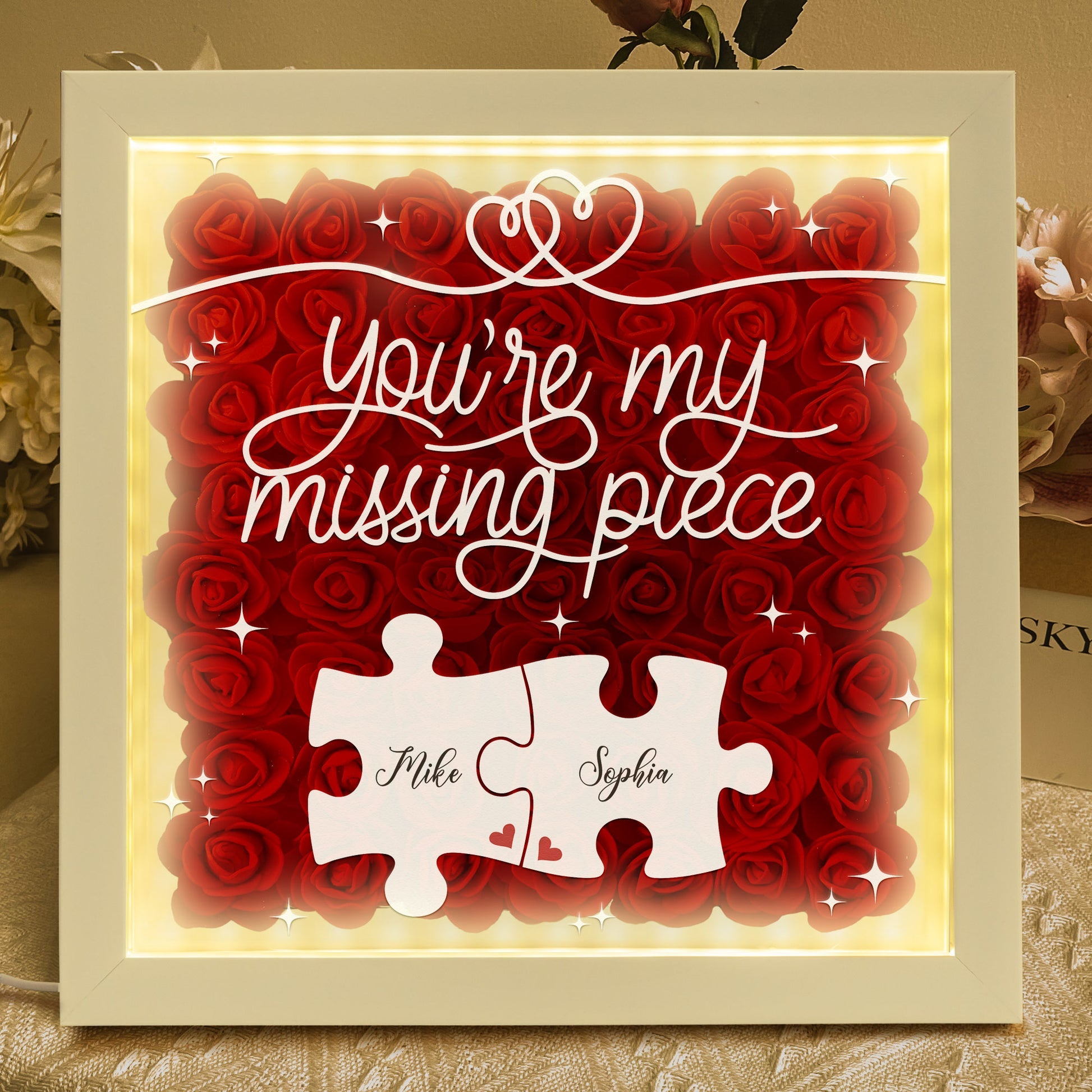 You're My Missing Piece - Personalized Flower Shadow Box With LED Light