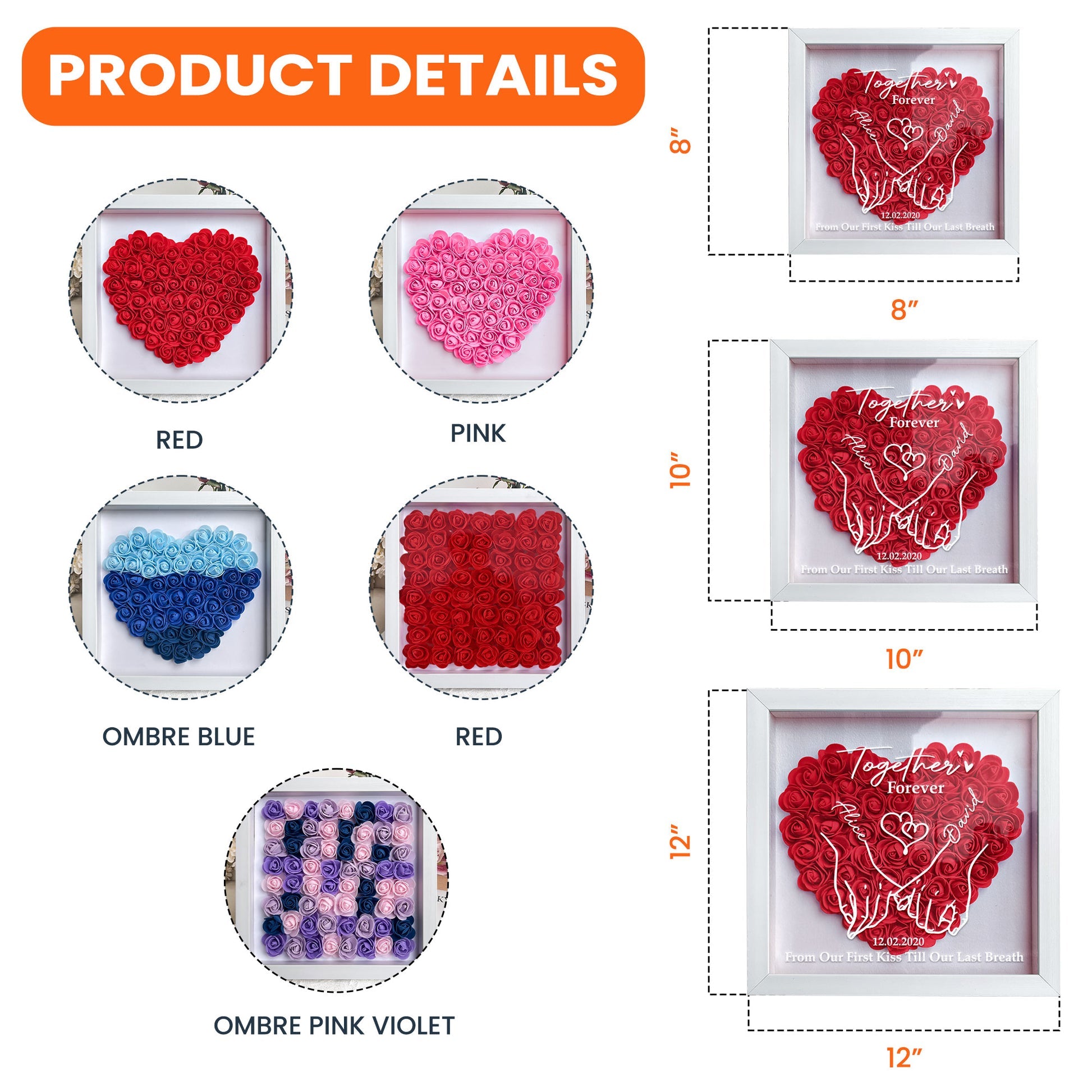 From Our First Kiss Till Our Last Breath - Personalized Flower Shadow Box With LED Light