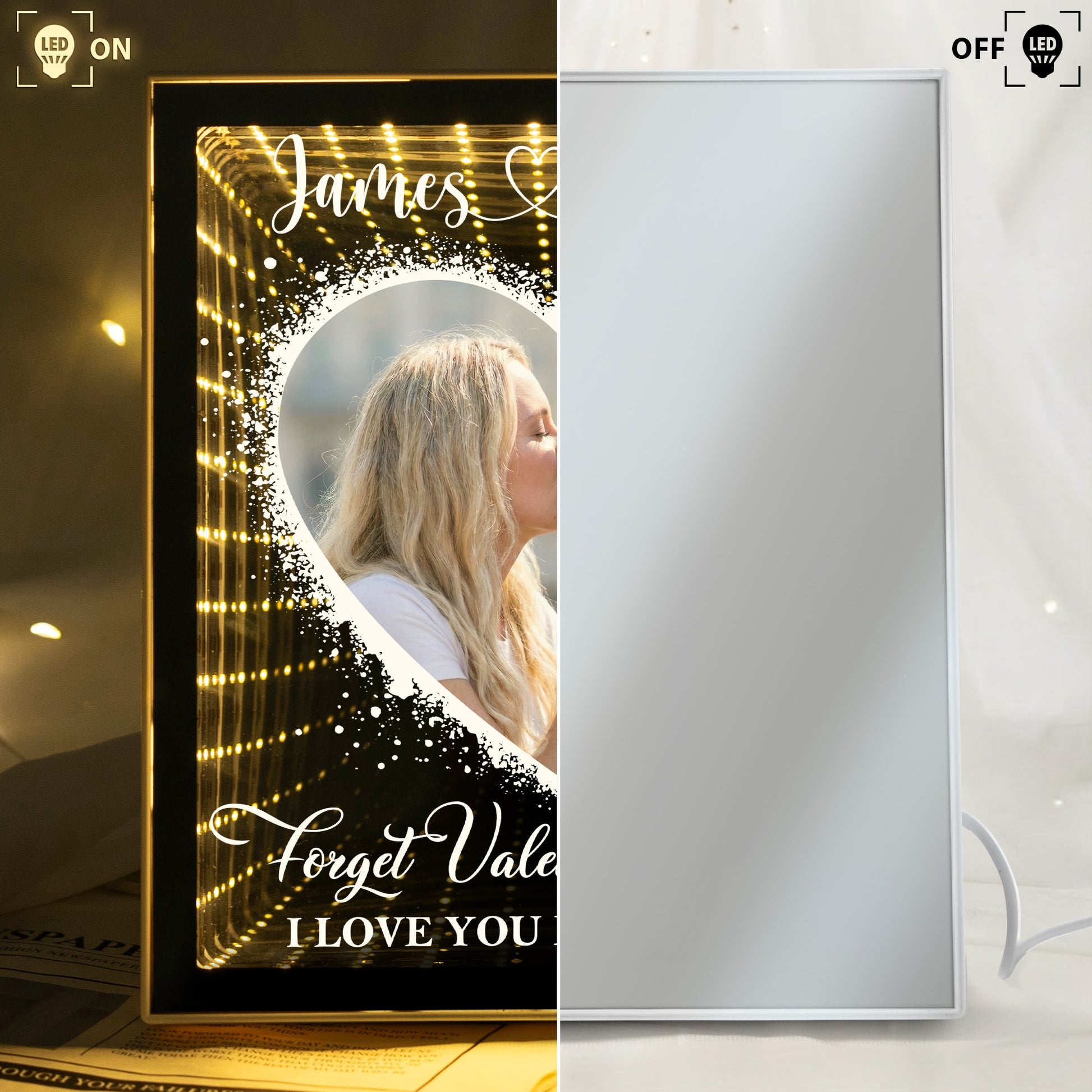 Forget Valentine's Day I Love You Every Day - Personalized Photo Infinity Mirror Light Box