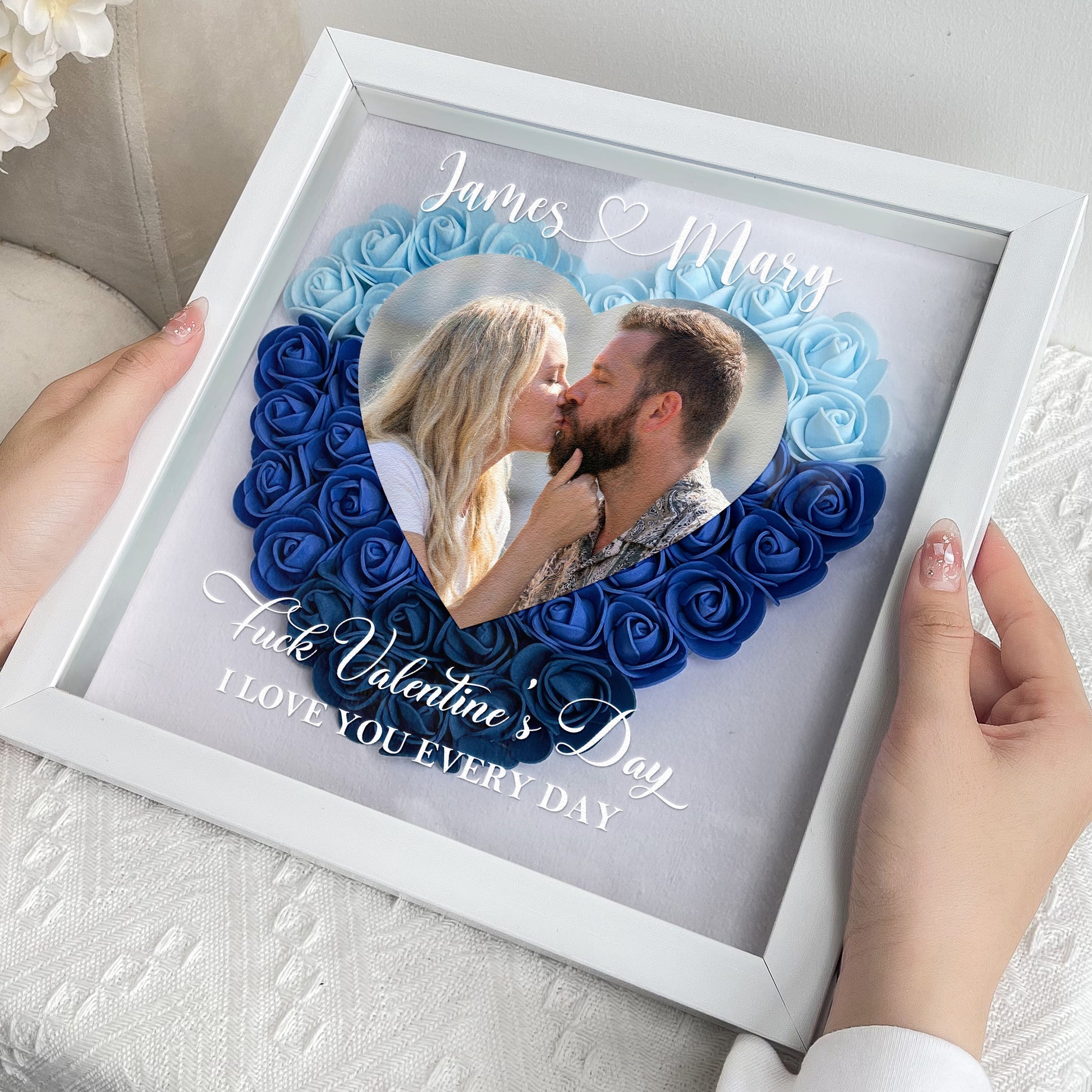 F*ck Valentine's Day I Love You Every Day - Personalized Photo Flower Shadow Box With LED Light