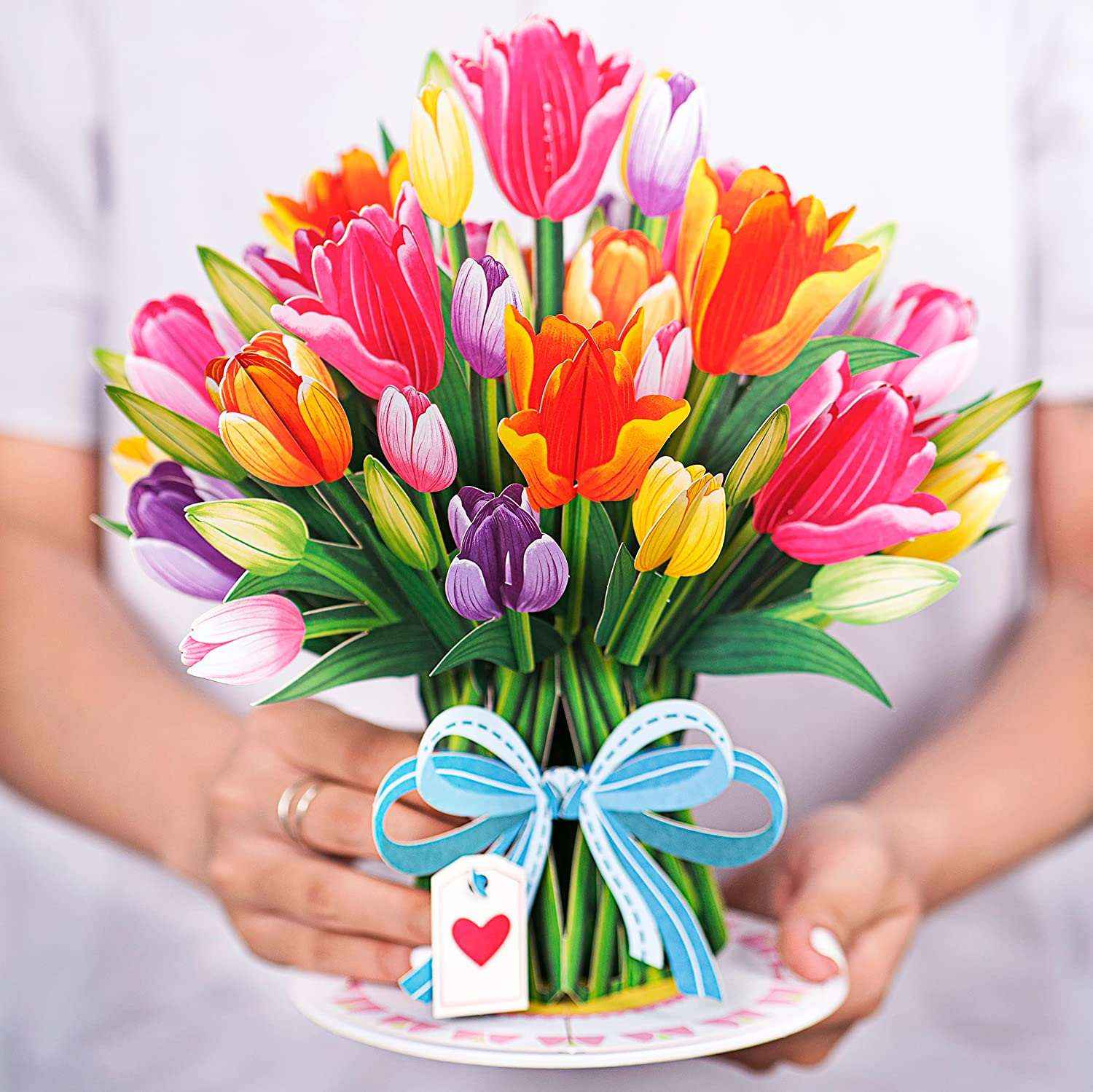 Tulip Flower Pop Up Card with Detachable Paper Flower Bouquet
