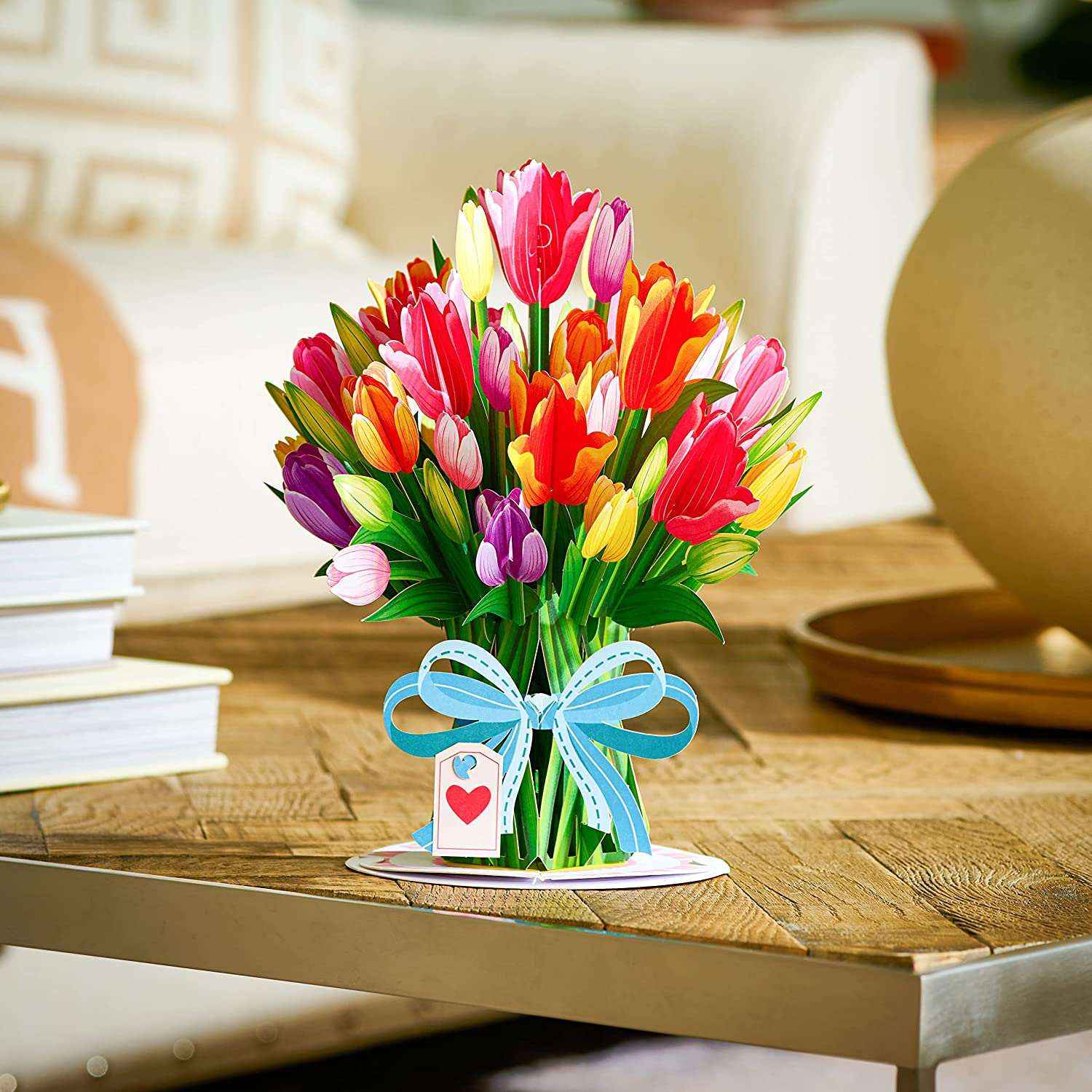 Tulip Flower Pop Up Card with Detachable Paper Flower Bouquet