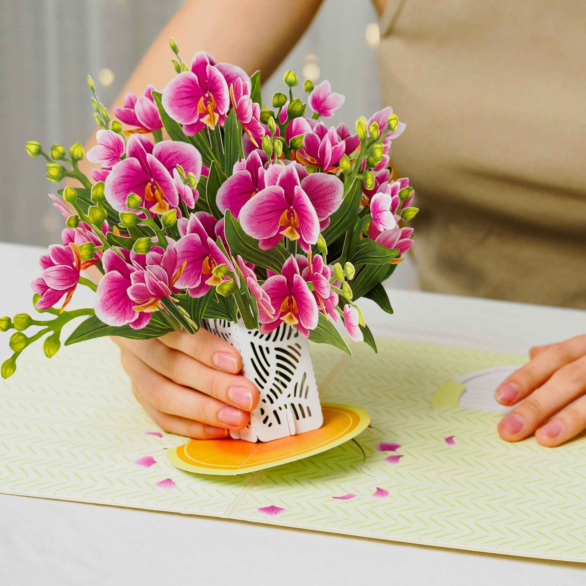 Orchid Flower Bouquet Pop-Up Card
