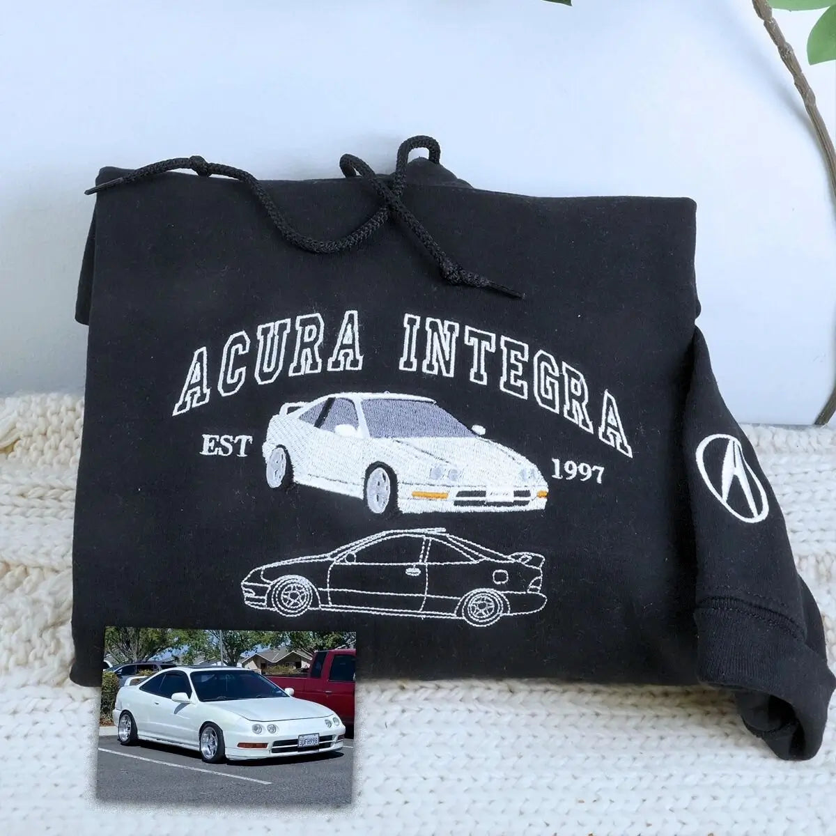 Custom Embroidered Car Portrait And Name Hoodie, A Gift For Your Boyfriend Or Car Enthusiast.