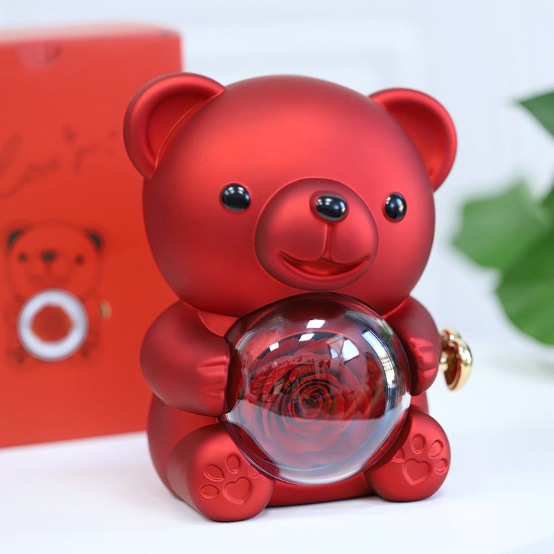Love-A-Lot Bear Preserved Flower Jewelry Gift Box (Jewelry Not Included)