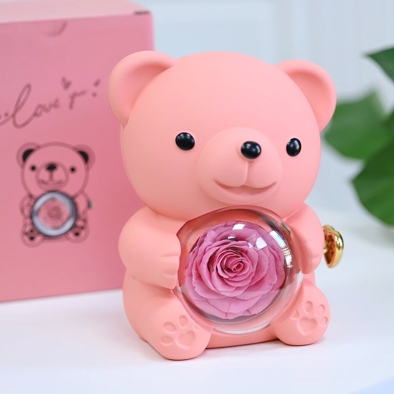 Love-A-Lot Bear Preserved Flower Jewelry Gift Box (Jewelry Not Included)