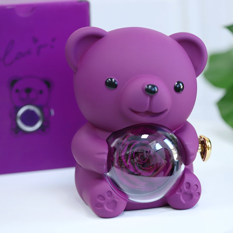 Love-A-Lot Bear Preserved Flower Jewelry Gift Box (Jewelry Not Included)