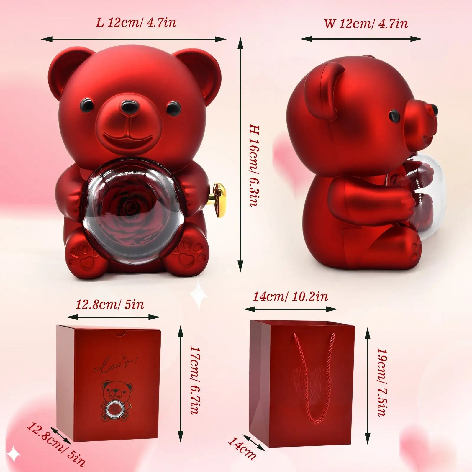 Love-A-Lot Bear Preserved Flower Jewelry Gift Box (Jewelry Not Included)