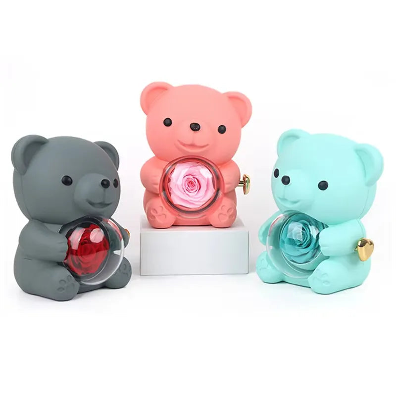 Love-A-Lot Bear Preserved Flower Jewelry Gift Box (Jewelry Not Included)