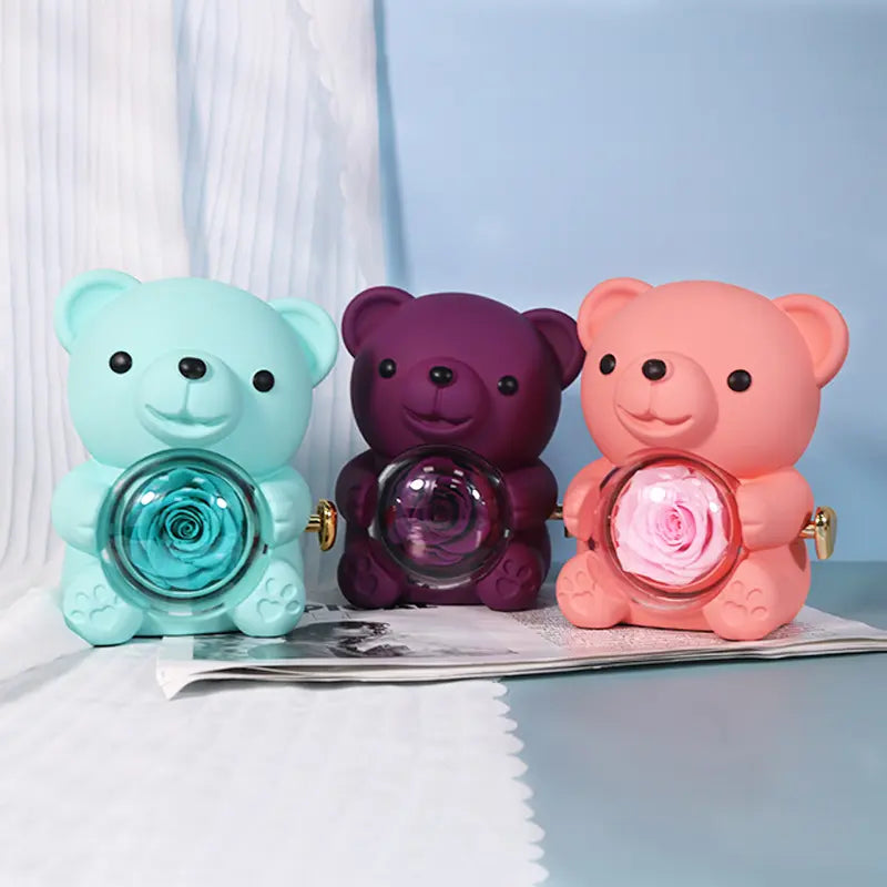Love-A-Lot Bear Preserved Flower Jewelry Gift Box (Jewelry Not Included)