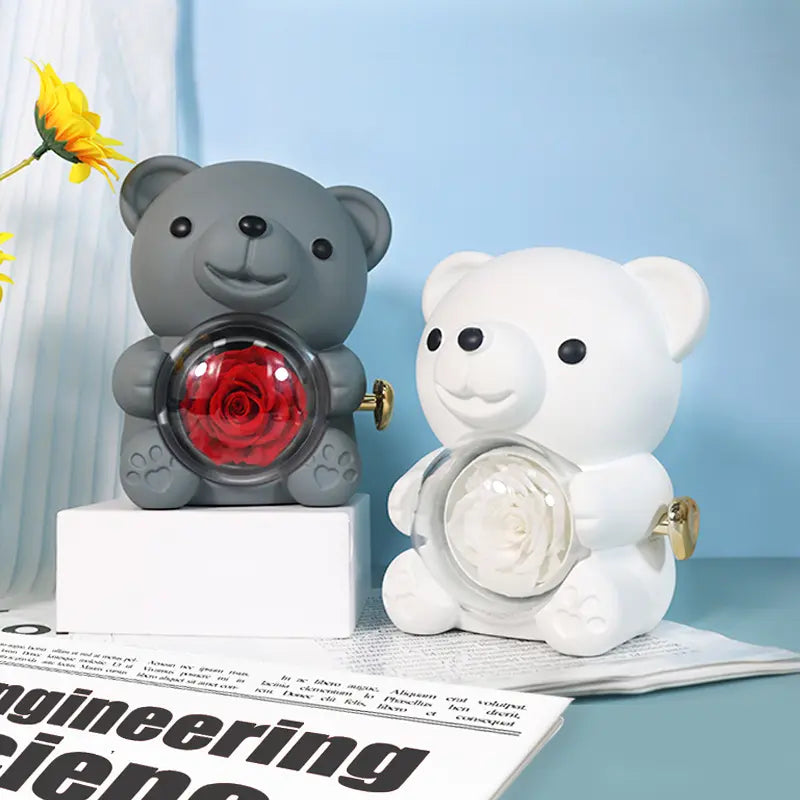Love-A-Lot Bear Preserved Flower Jewelry Gift Box (Jewelry Not Included)
