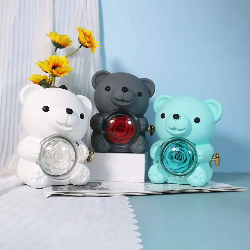 Love-A-Lot Bear Preserved Flower Jewelry Gift Box (Jewelry Not Included)