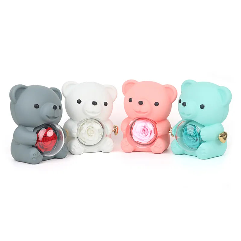 Love-A-Lot Bear Preserved Flower Jewelry Gift Box (Jewelry Not Included)
