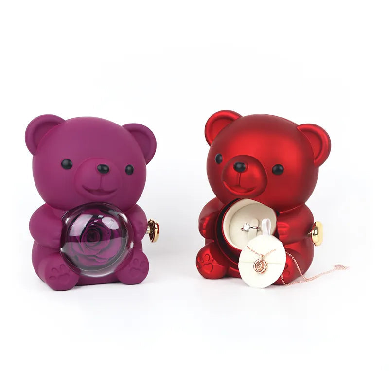 Love-A-Lot Bear Preserved Flower Jewelry Gift Box (Jewelry Not Included)