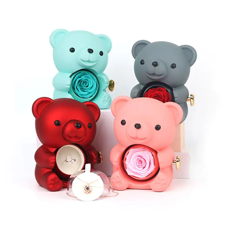 Love-A-Lot Bear Preserved Flower Jewelry Gift Box (Jewelry Not Included)