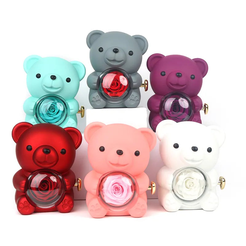 Love-A-Lot Bear Preserved Flower Jewelry Gift Box (Jewelry Not Included)