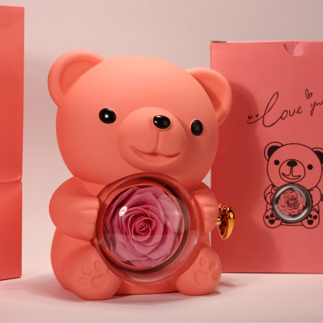 Love-A-Lot Bear Preserved Flower Jewelry Gift Box (Jewelry Not Included)