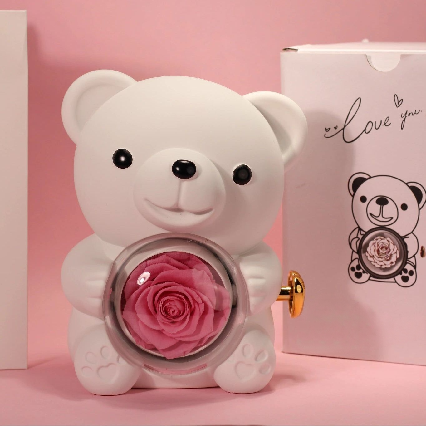 Love-A-Lot Bear Preserved Flower Jewelry Gift Box (Jewelry Not Included)