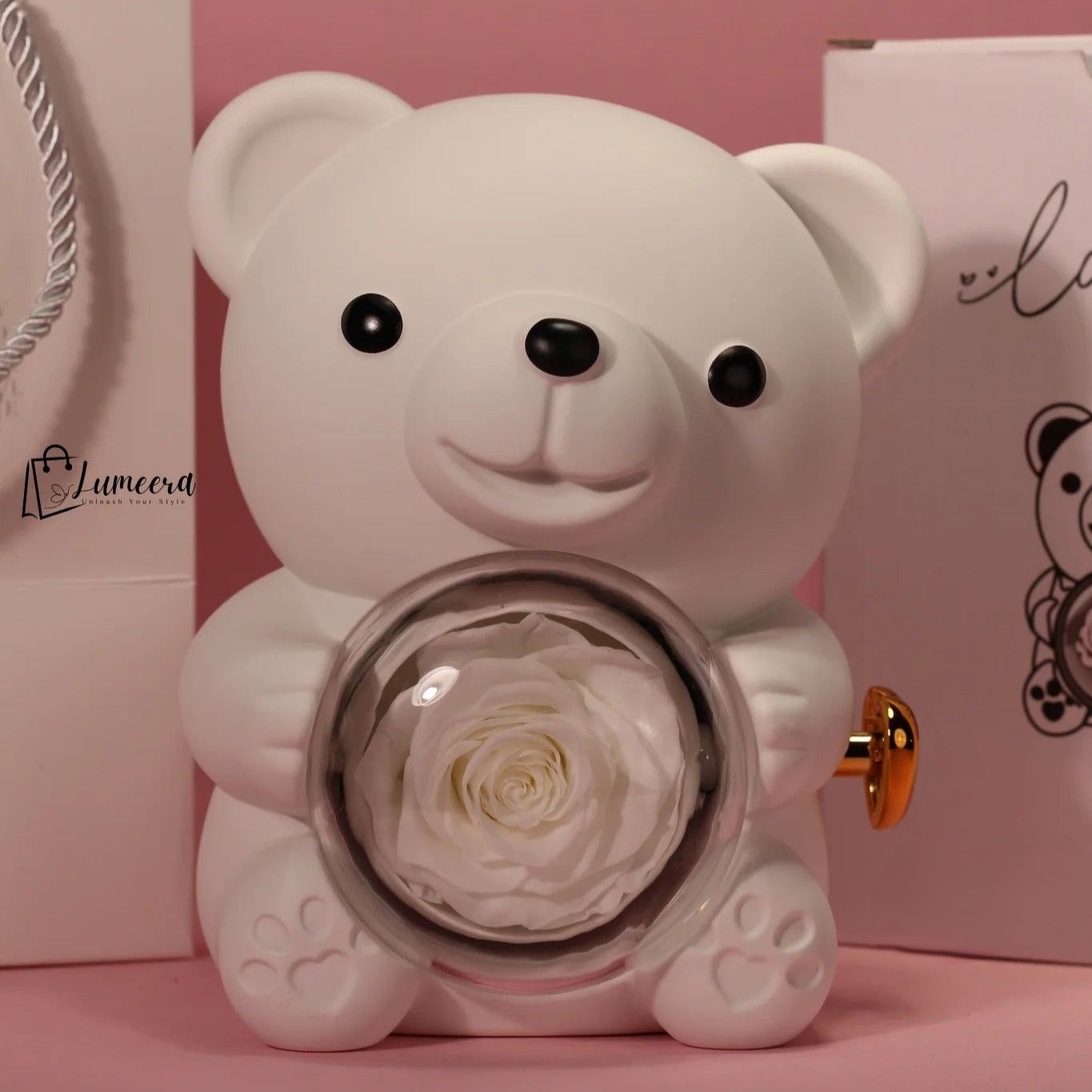 Love-A-Lot Bear Preserved Flower Jewelry Gift Box (Jewelry Not Included)