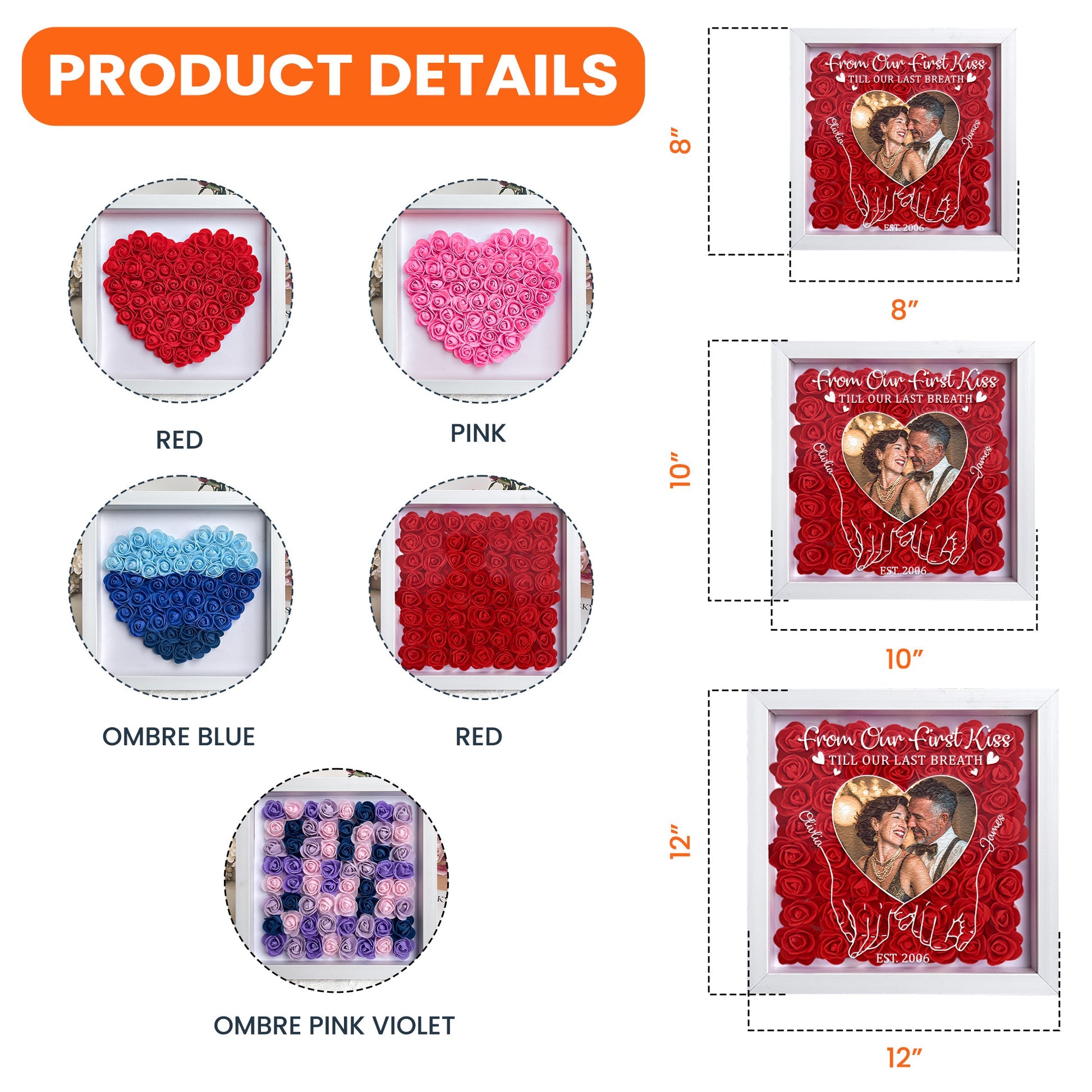 First Kiss Till Last Breath Valentine's Day Anniversary Gift - Personalized Photo Flower Shadow Box With Led Light