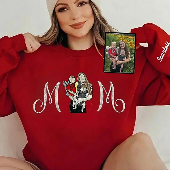 Custom Embroidered Mum Sweatshirt with Mum Kids Portrait