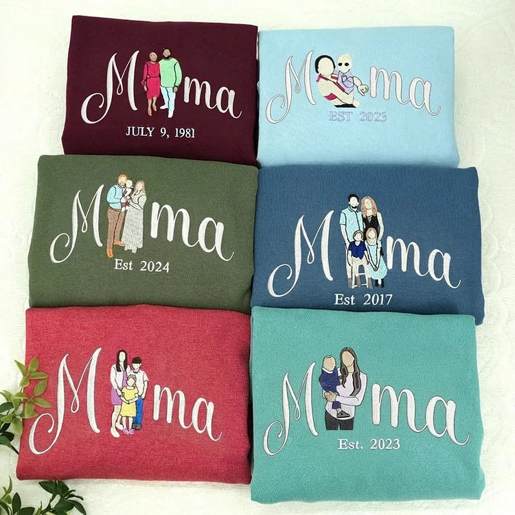 Custom Embroidered Mum Sweatshirt with Mum Kids Portrait