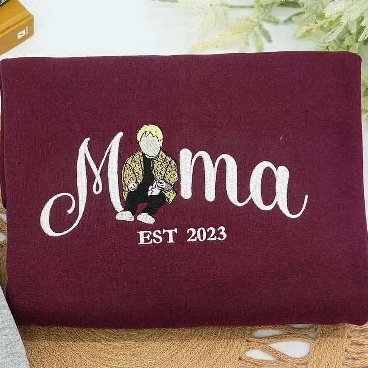 Custom Embroidered Mum Sweatshirt with Mum Kids Portrait