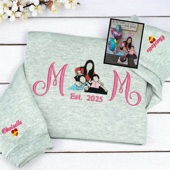 Custom Embroidered Mum Sweatshirt with Mum Kids Portrait