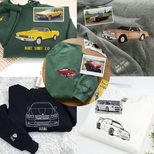 Custom Car Embroidered Crewneck & Hoodies – The Perfect Gift for Your Boyfriend or Husband!