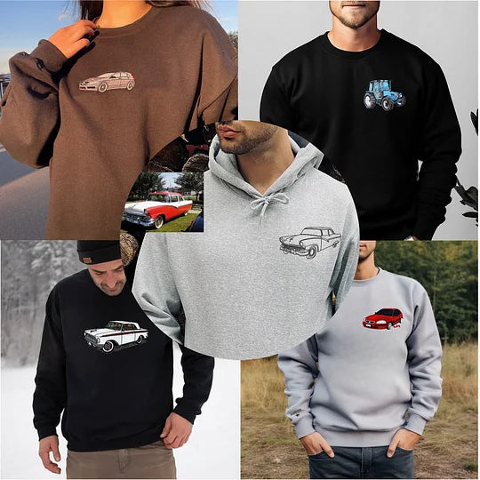 CHEST Custom Car Crewneck & Hoodie – Personalized Car Portraits for Couples