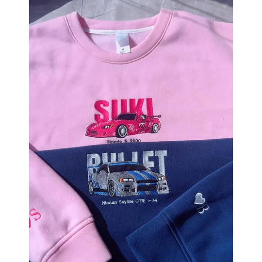 Personalized Car Embroidery Sweatshirt – Custom Name, Car Photo & Model