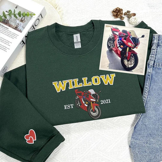 Personalized Sweatshirt Embroidered Car Photo Line Design Custom Name Attractive Gift for Car Lovers