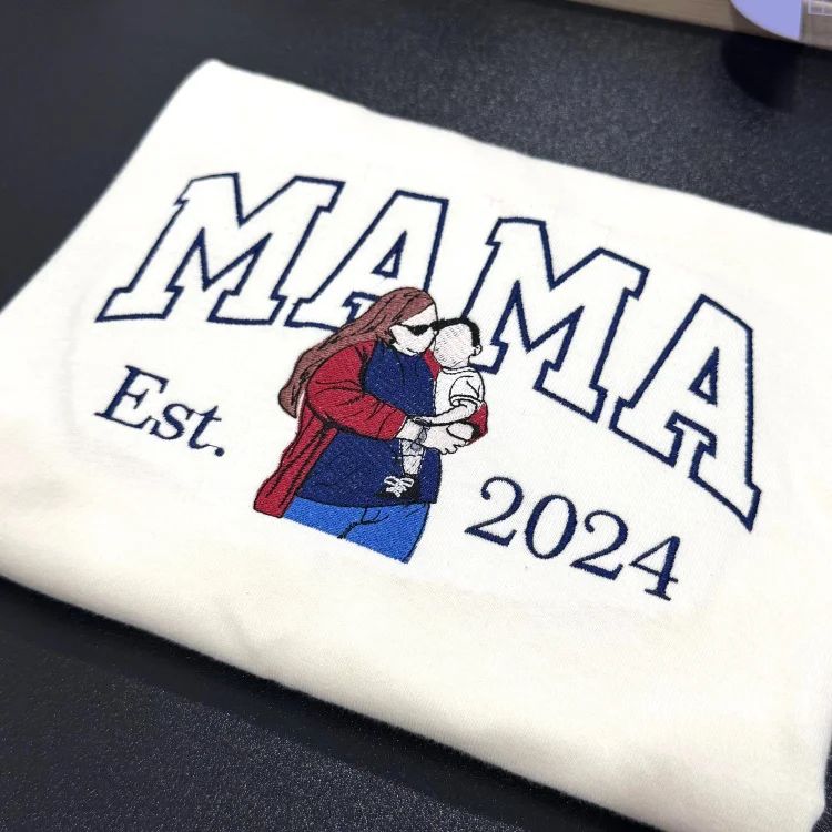 Mama Embroidered Sweatshirt Custom Portrait From Photo Hoodie