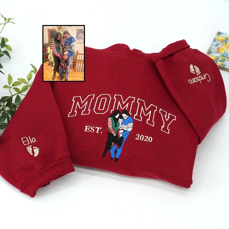 Mama Embroidered Sweatshirt Custom Portrait From Photo Hoodie
