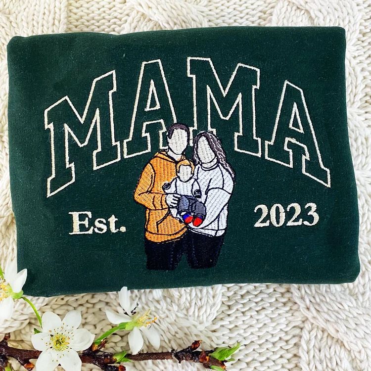 Mama Embroidered Sweatshirt Custom Portrait From Photo Hoodie